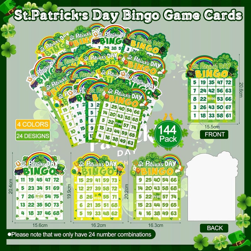 Eersida 192 Pack St. Patrick's Day Bingo Game Cards and 0.4 oz Dot Daubers Set Includes 144 Bingo Cards and 48 Dot Markers Game Supplies Set for Irish Gifts Party Favor Family Casino Night Supplies - Image 2